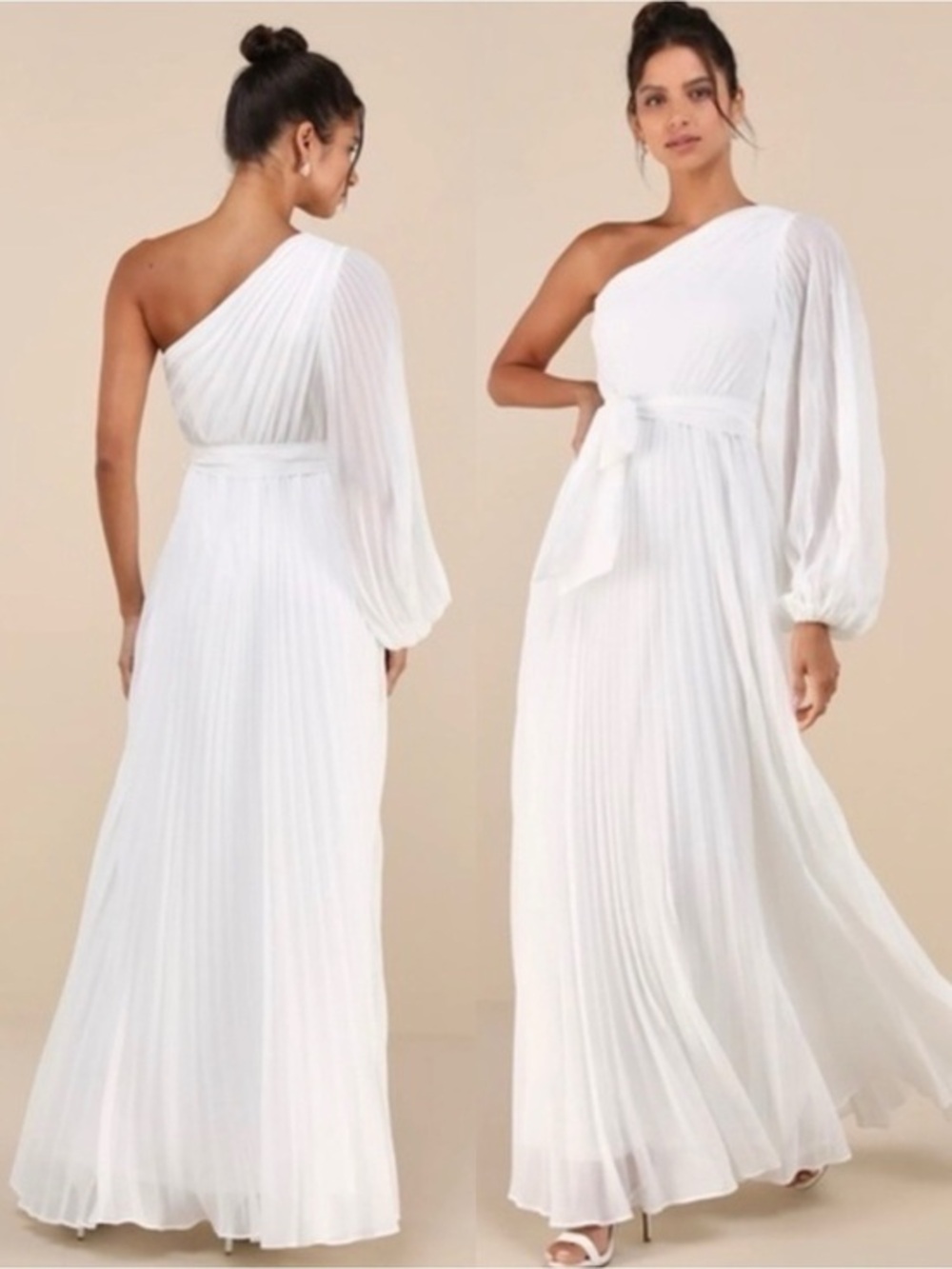 NWT Lulu’s Divine Charm White Pleated One-Shoulder Maxi Dress Extra Small Chic - Picture 1 of 10